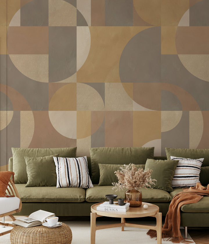 Modern Abstract Shapes Neutral Mural