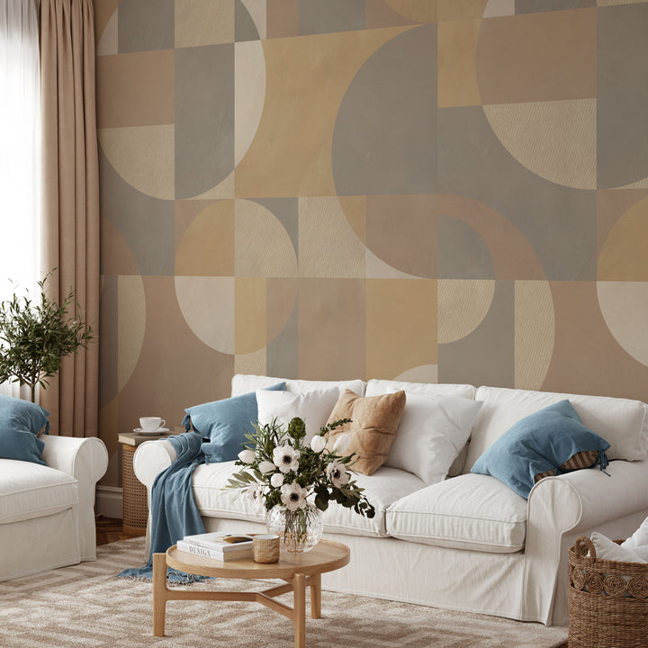 Modern Abstract Shapes Neutral Mural