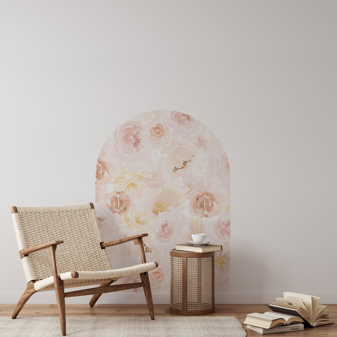 Vinilo decorativo arco de peonías de color acuarela suave