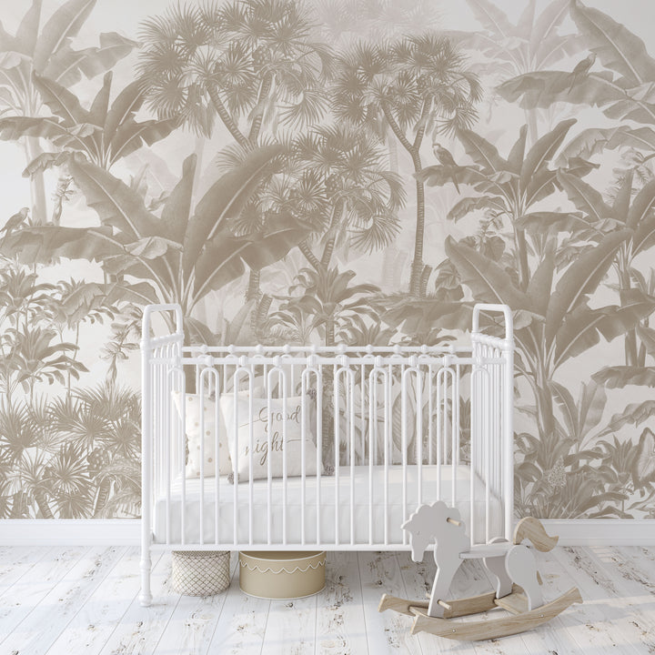 Tropical Jungle Mural in Neutral