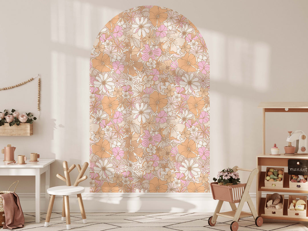 Vinilo decorativo arco floral retro de verano