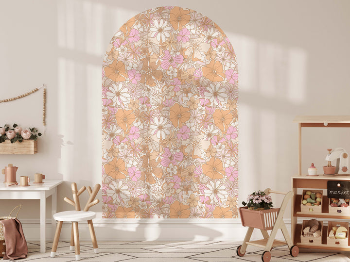Vinilo decorativo arco floral retro de verano