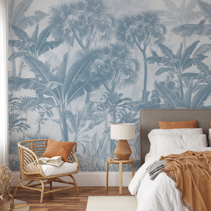 Tropical Jungle Mural in Blue