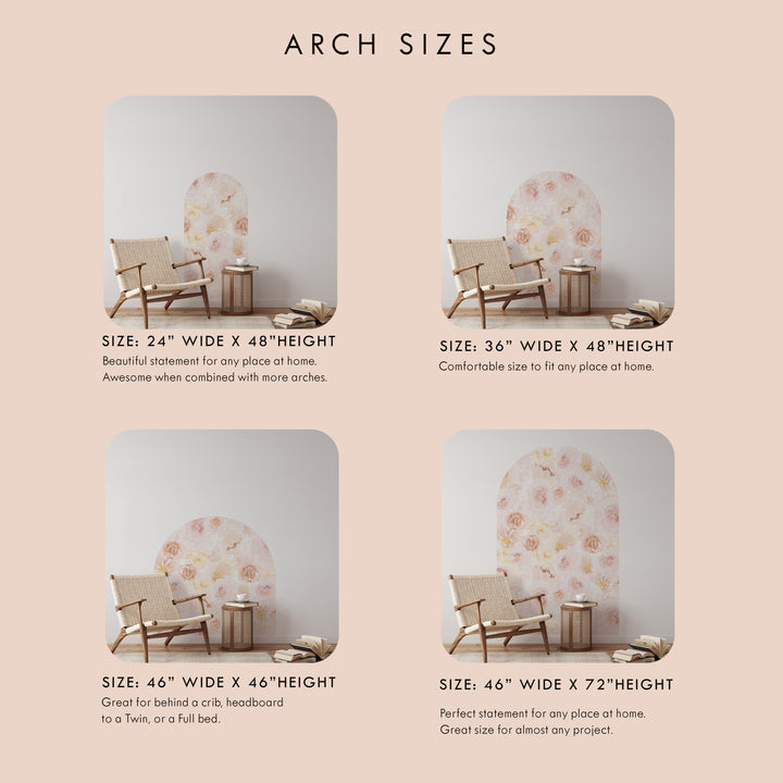 Vinilo decorativo arco de peonías de color acuarela suave