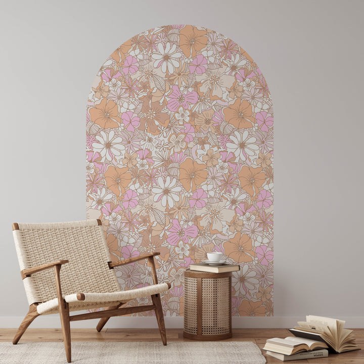 Summer Retro Floral Arch Wall Decal