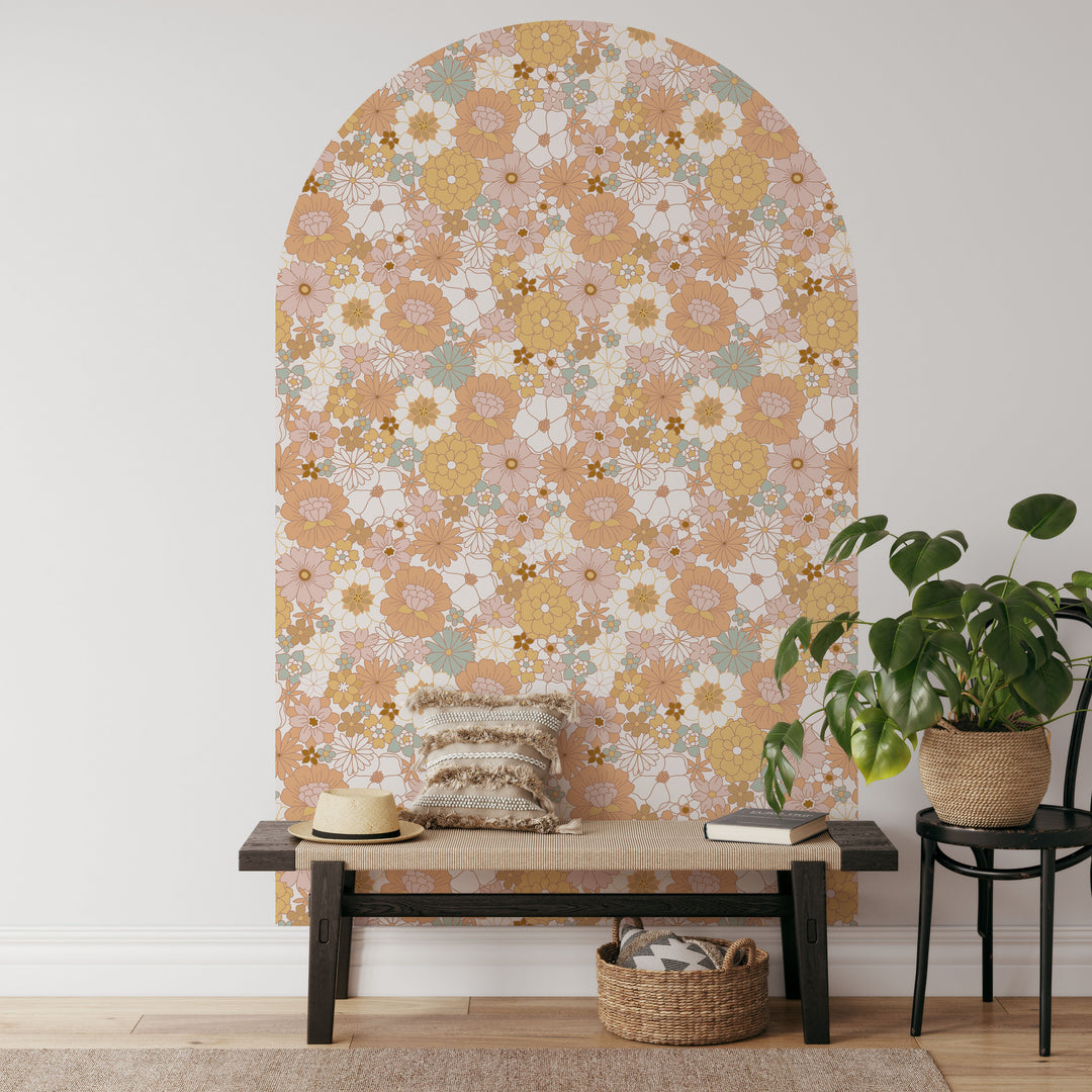 Vintage Floral Retro Arch Wall Decal