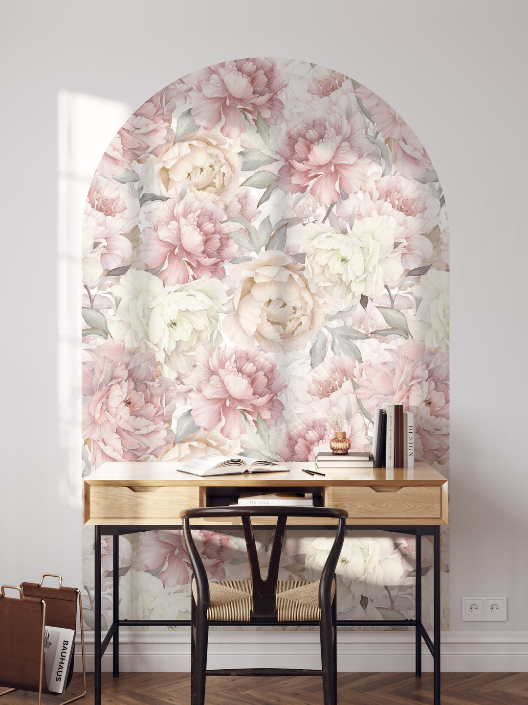 Muted Blush Watercolor Peony Garden Arch Wall Decal