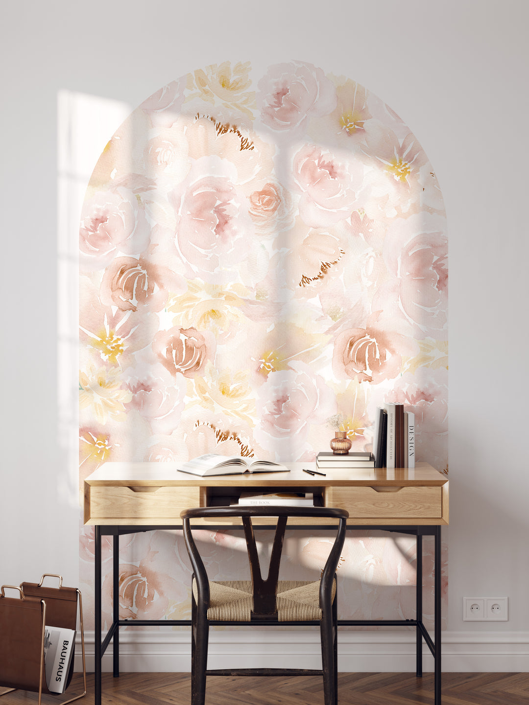 Soft Blush Watercolor Peony Arch Wall Decal