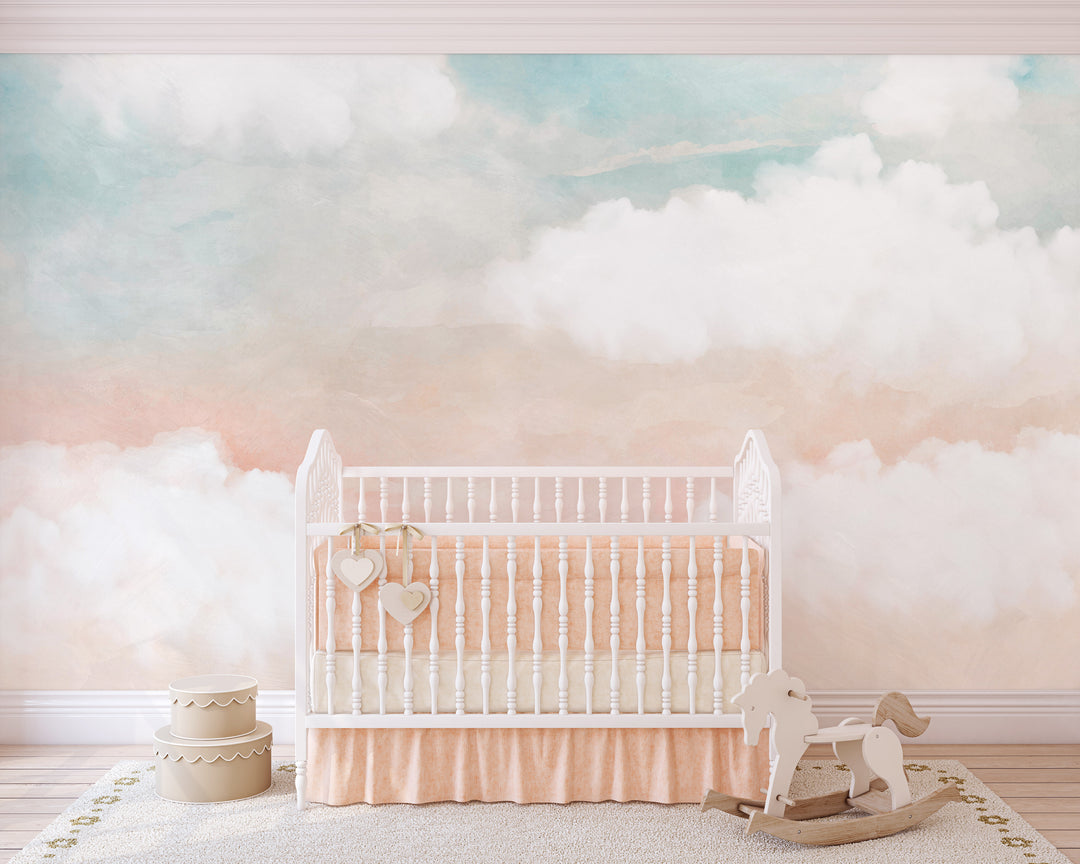 Abstract Clouds in Blush and Blue
