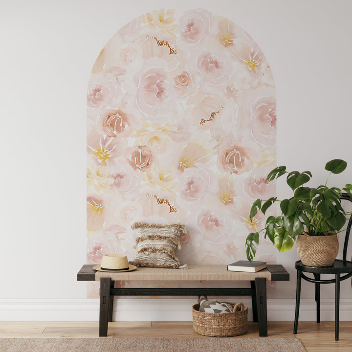 Soft Blush Watercolor Peony Arch Wall Decal