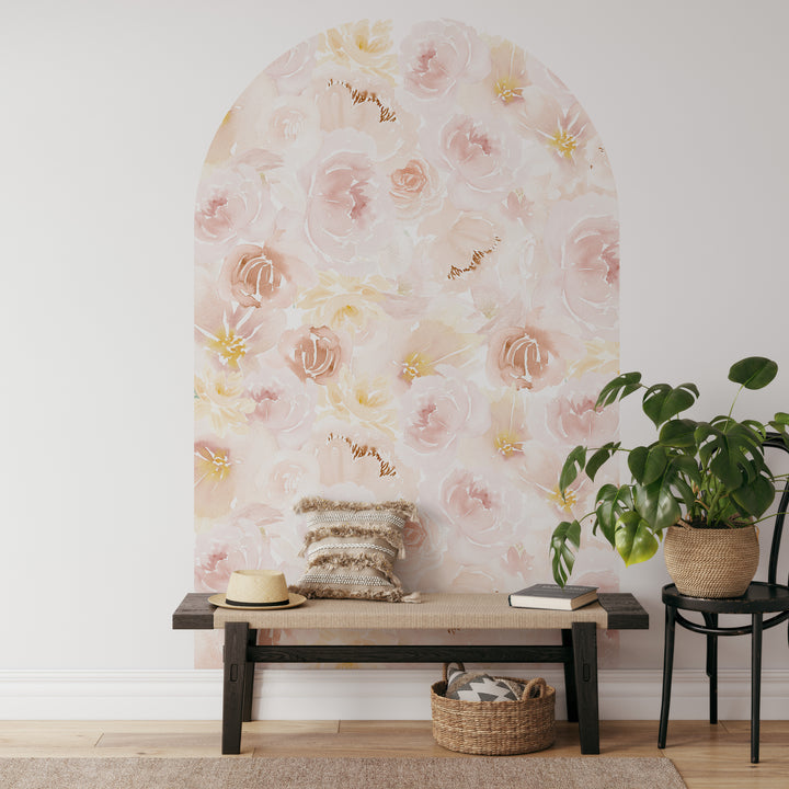 Vinilo decorativo arco de peonías de color acuarela suave