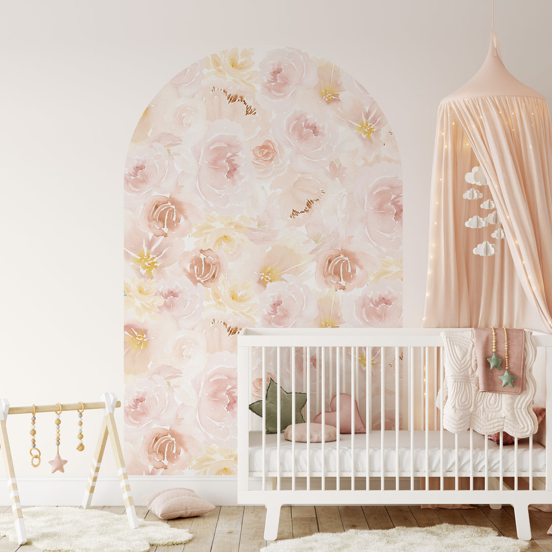 Vinilo decorativo arco de peonías de color acuarela suave