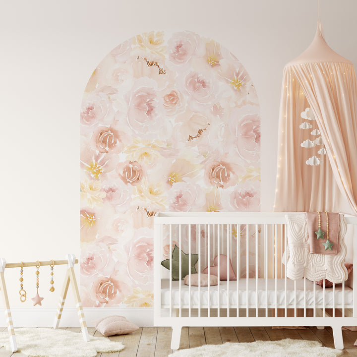 Vinilo decorativo arco de peonías de color acuarela suave