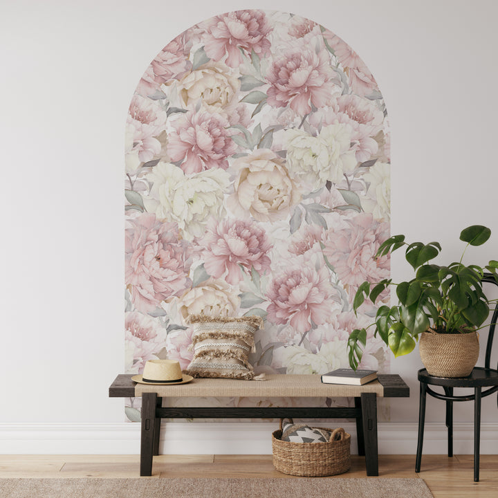 Muted Blush Watercolor Peony Garden Arch Wall Decal
