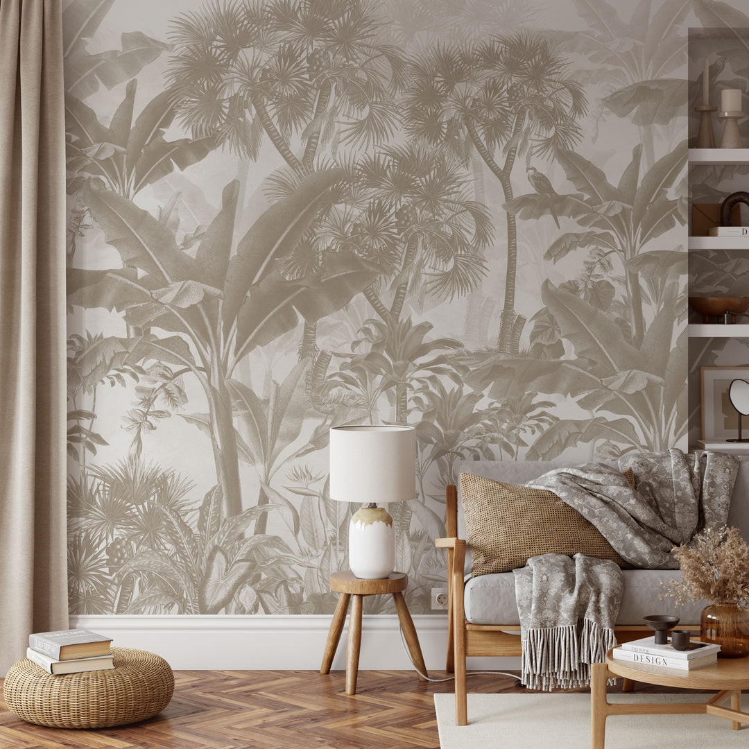 Tropical Jungle Mural in Neutral