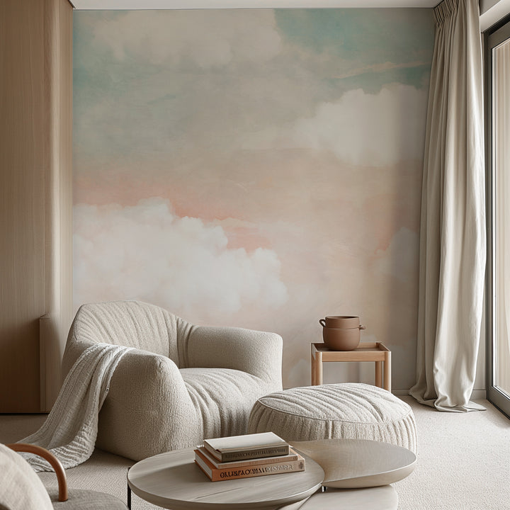 Abstract Clouds in Blush and Blue
