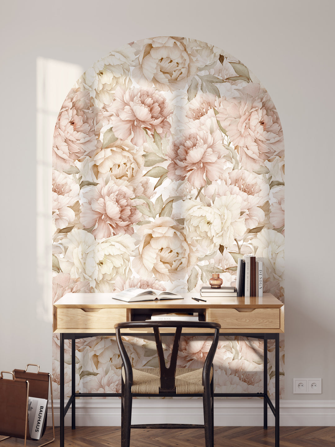 Boho Blush Watercolor Peony Bouquet Floral Arch Wall Decal