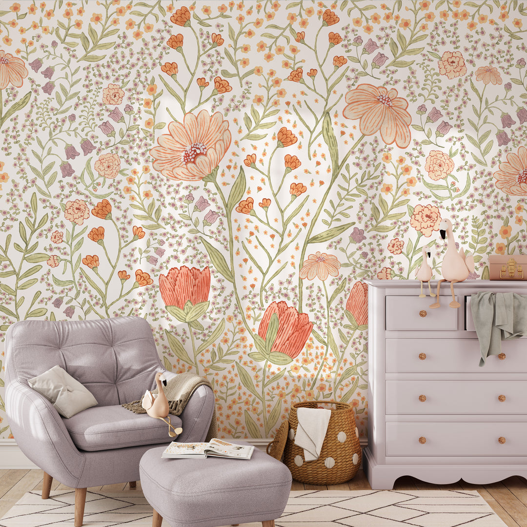 Boho Floral Meadow Mural