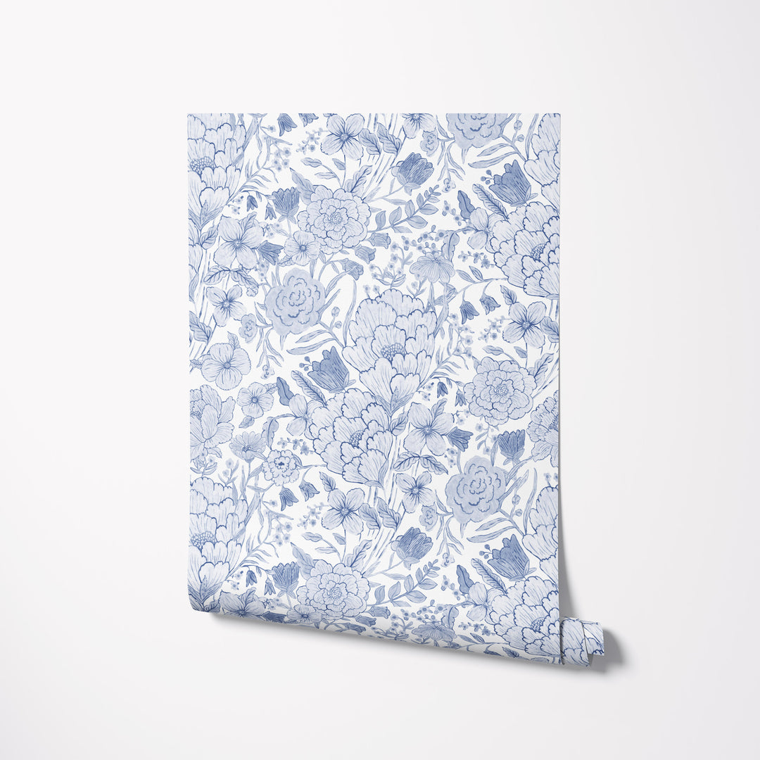 Romantic Meadow Wallpaper in Blue - Studio Exclusive
