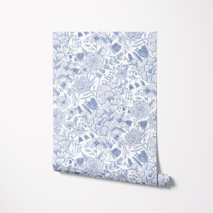 Romantic Meadow Wallpaper in Blue - Studio Exclusive