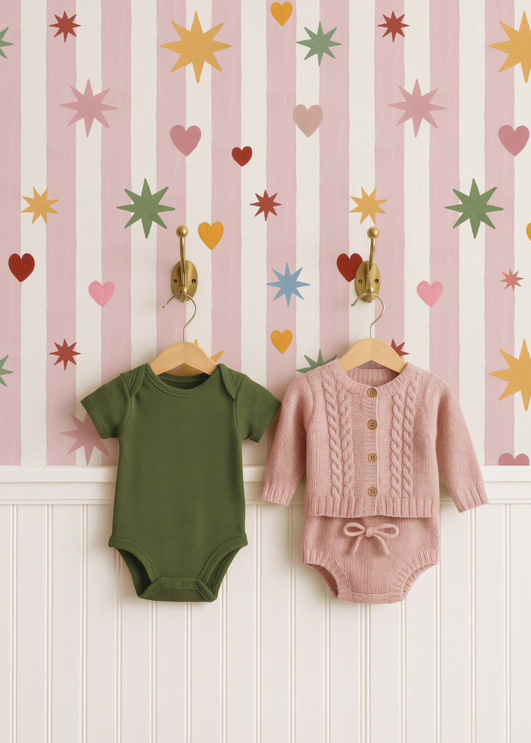 Pink Stripes Hearts Stars Wallpaper