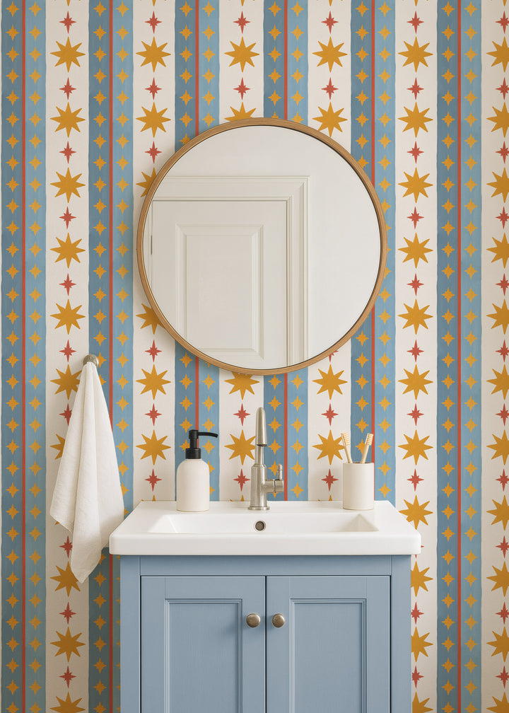 Vintage Starburst Stripe Parade Wallpaper