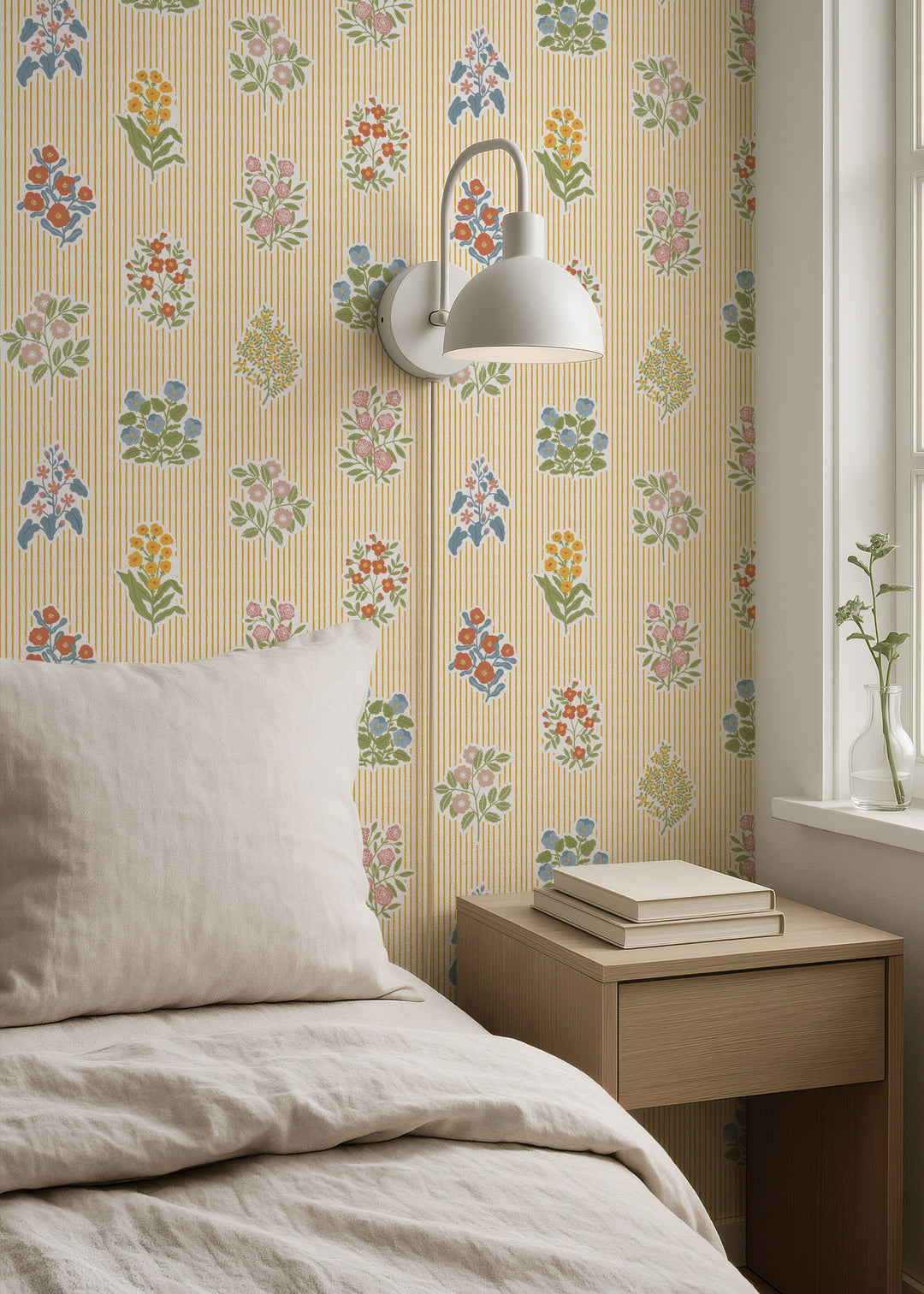 Cottagecore Floral Striped Wallpaper - Yellow