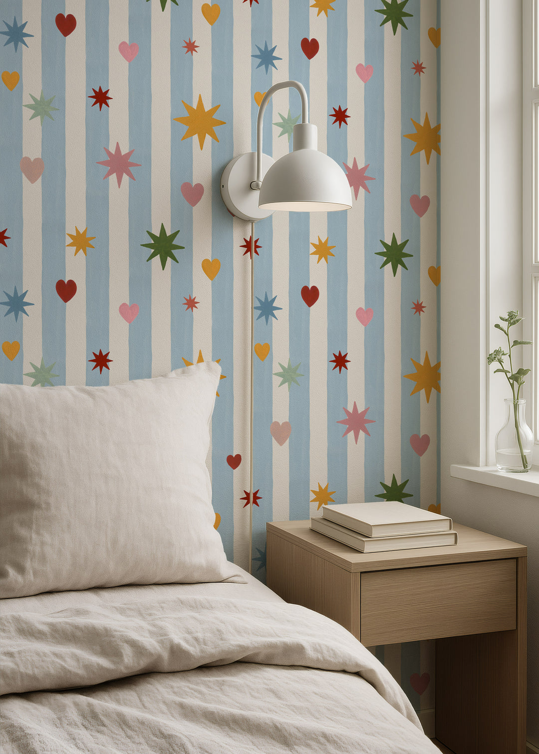Blue Stripes Hearts Stars Wallpaper