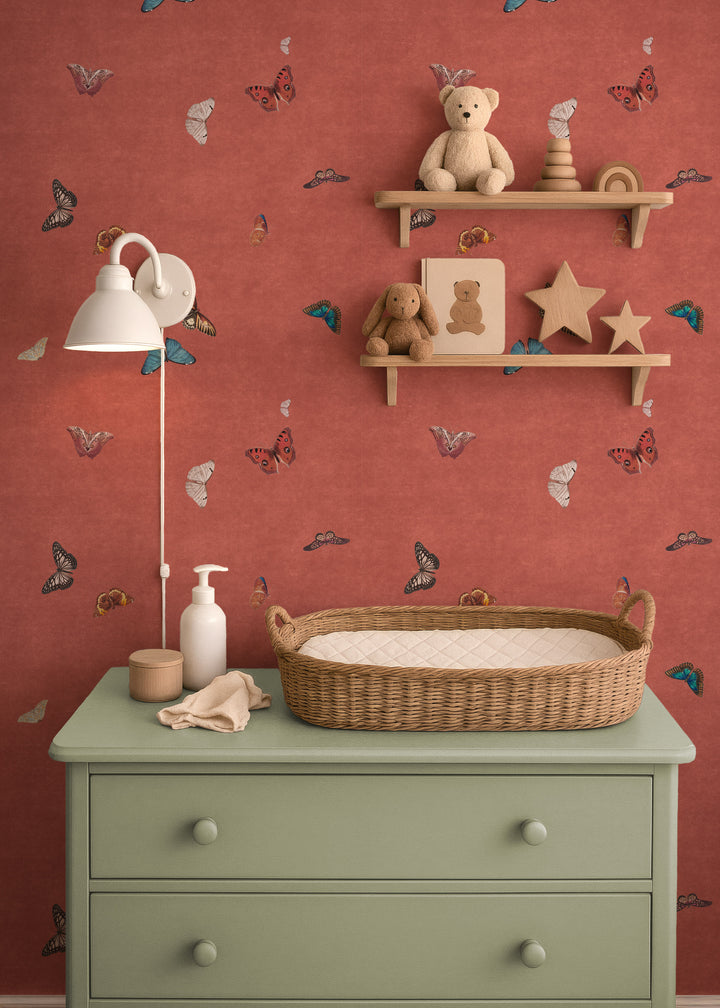 Vintage Butterfly Wallpaper - Terracotta
