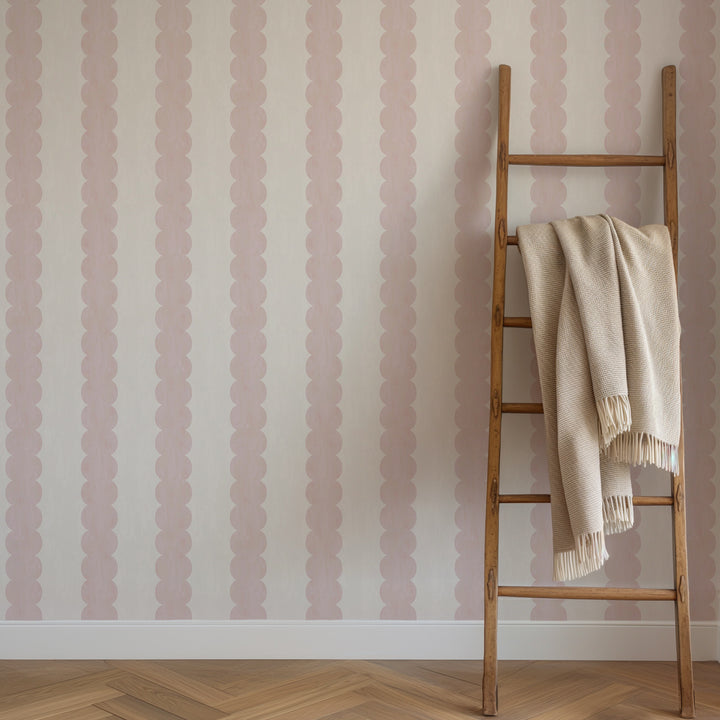 Pebble Column Stripe Wallpaper in Pink and Light Cream