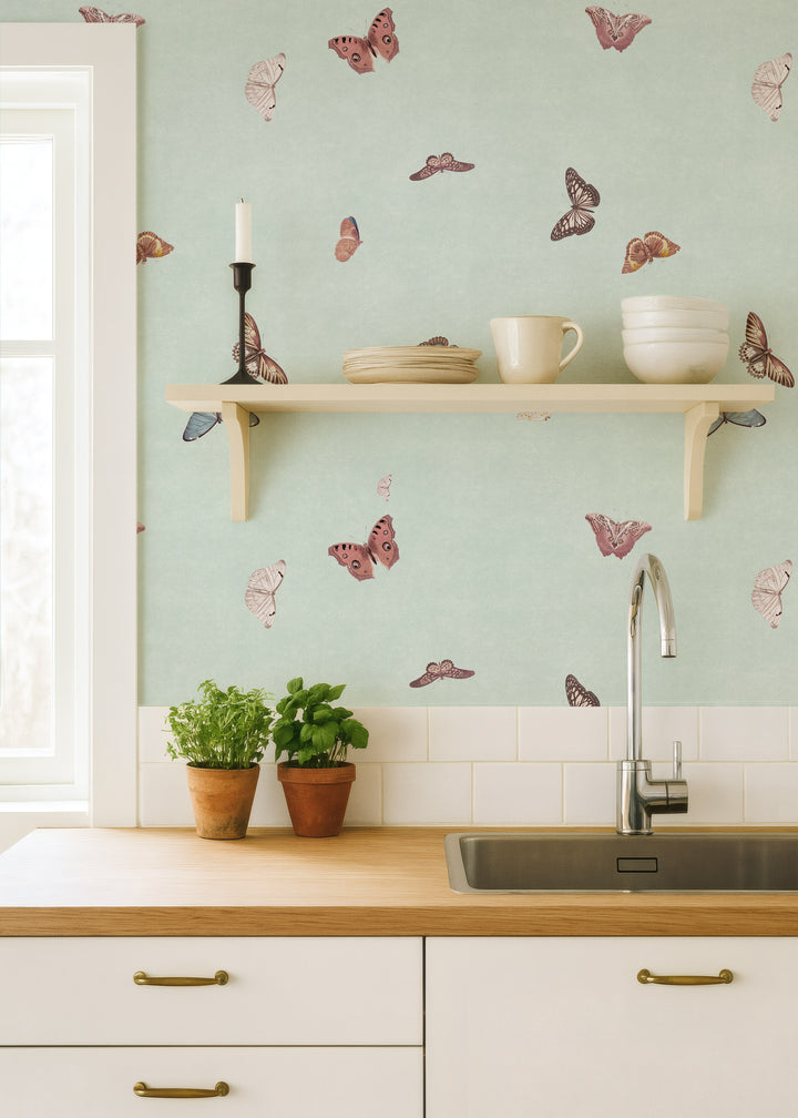 Vintage Butterfly Wallpaper - Mint