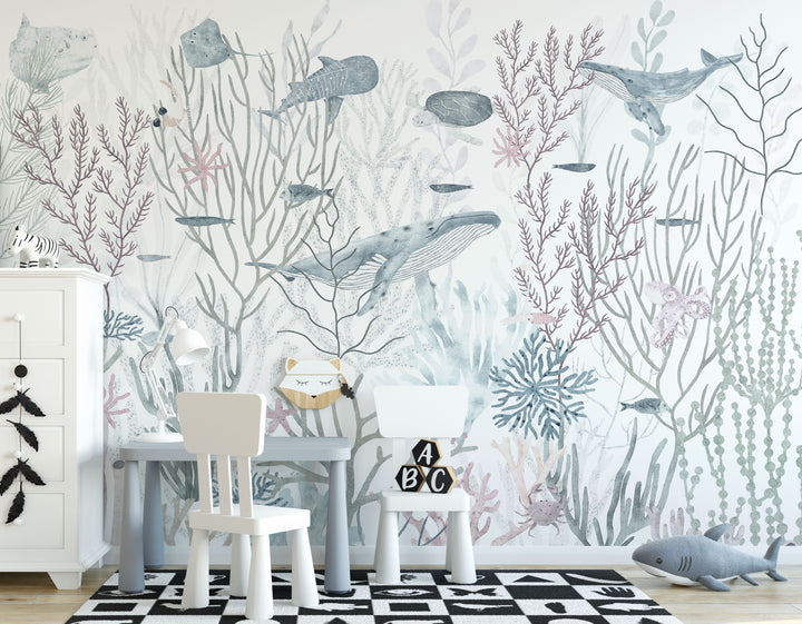 Marine Melody Wallpaper Mural Neutral Blue