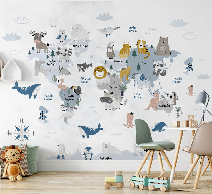 Mural La jungla minimalista en azul