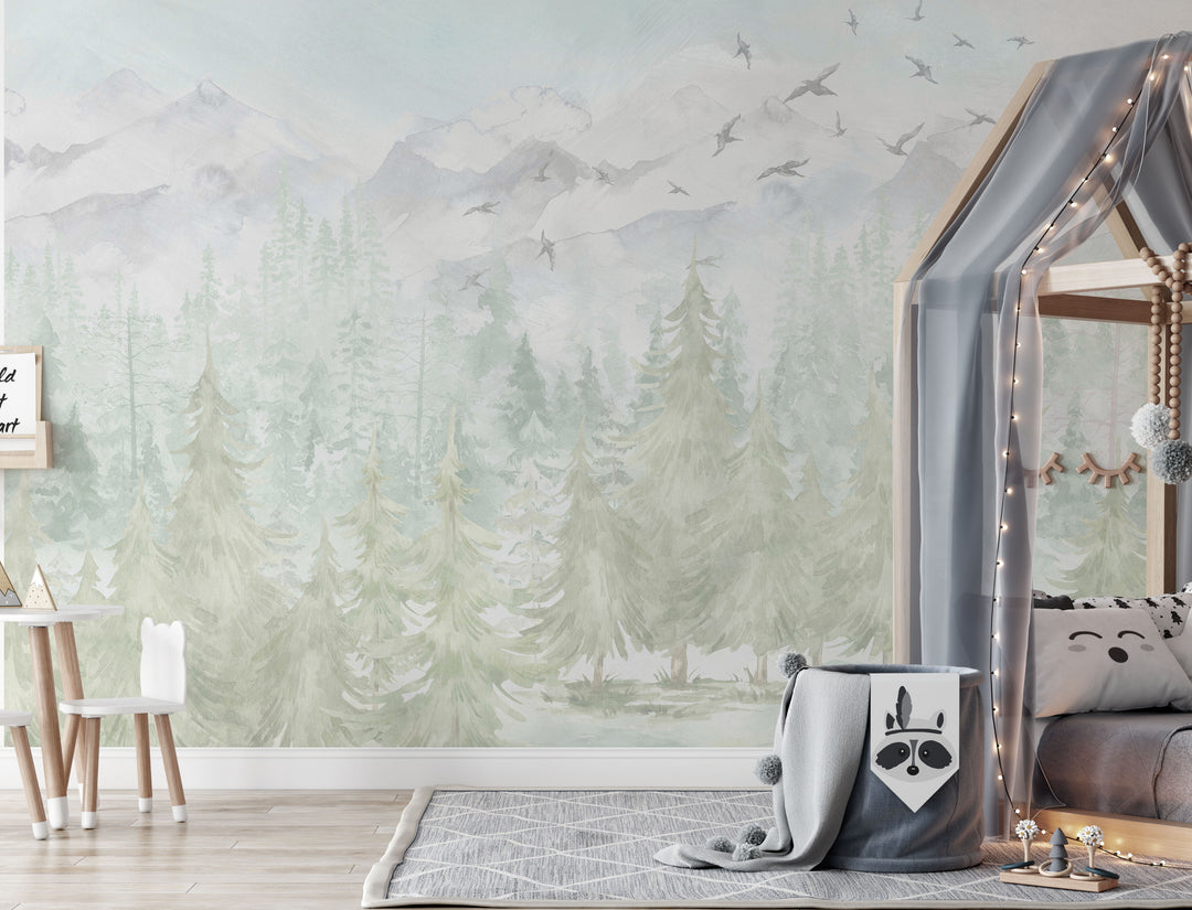 Winter Light Watercolor Forest Classic Landscape Mural