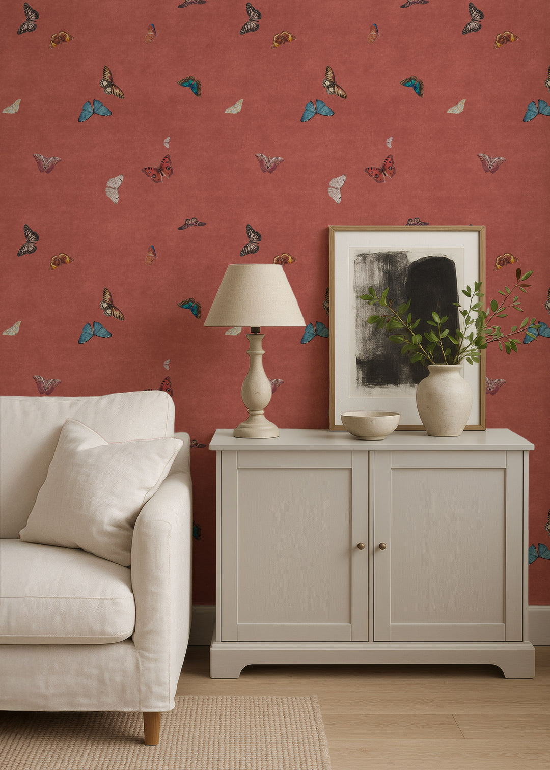Vintage Butterfly Wallpaper - Terracotta