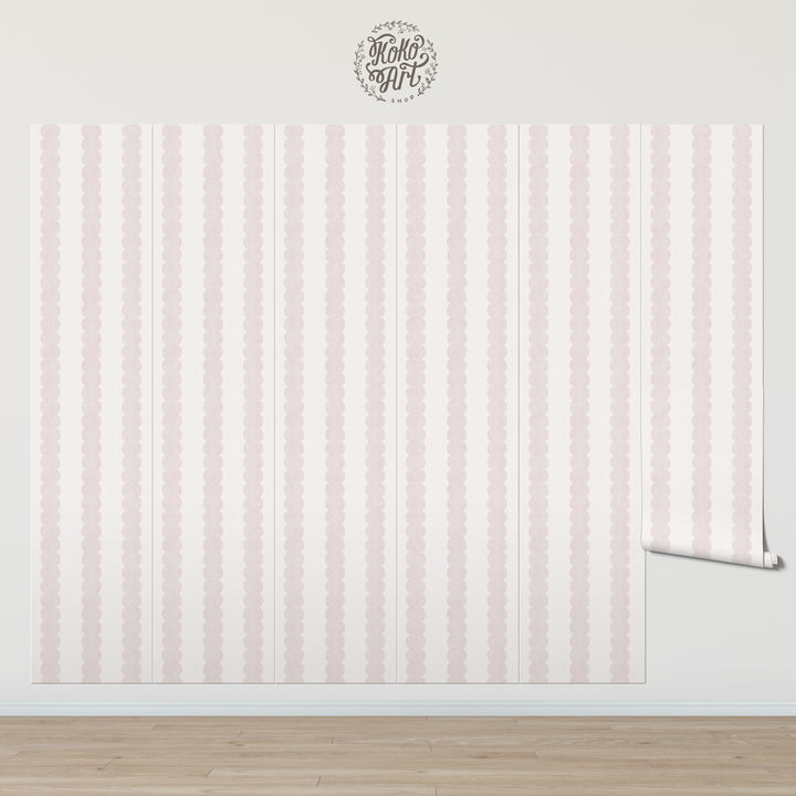 Pebble Column Stripe Wallpaper in Antique Pink and Off White