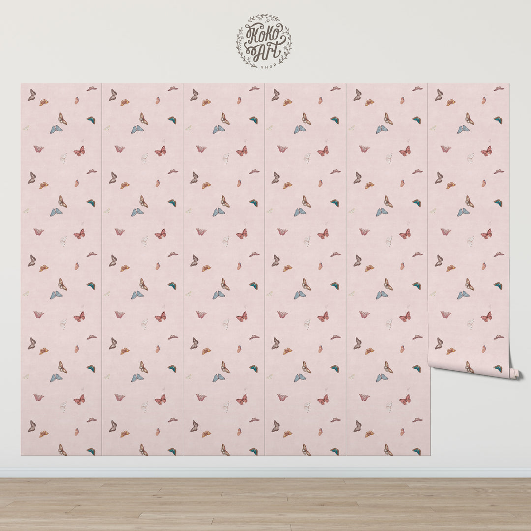 Vintage Butterfly Wallpaper - Pink