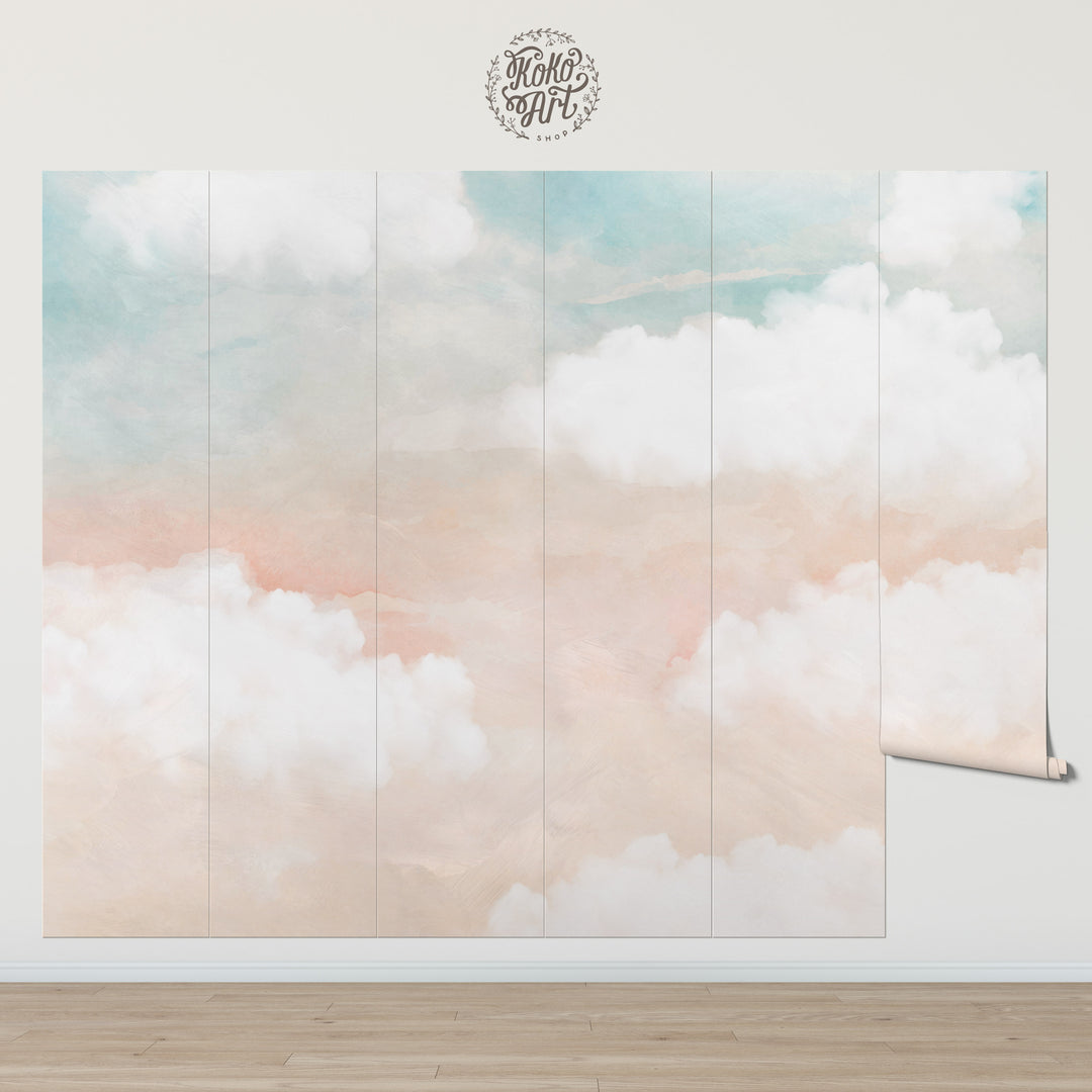 Abstract Clouds in Blush and Blue