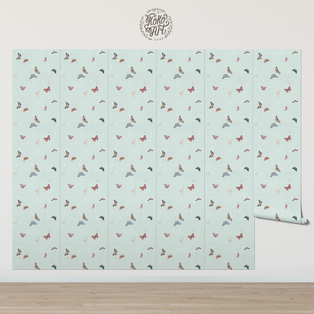 Vintage Butterfly Wallpaper - Mint