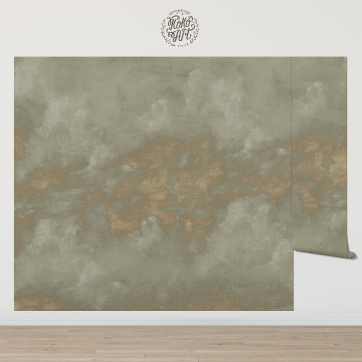 Minimal Ombre Clouds in Worn Gold Wallpaper Mural
