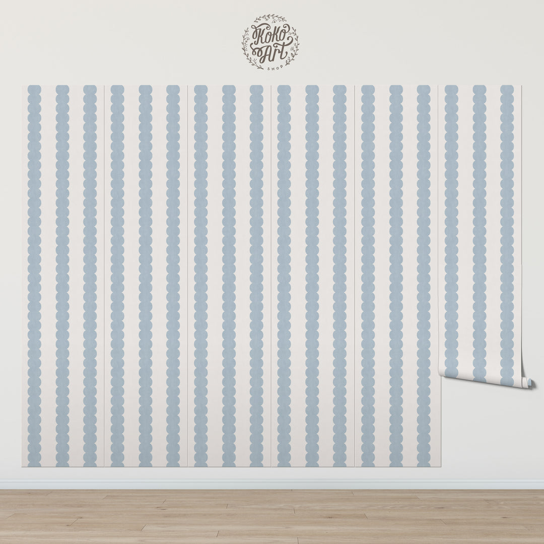 Pebble Column Stripe Wallpaper - Romantic Blue and Cream