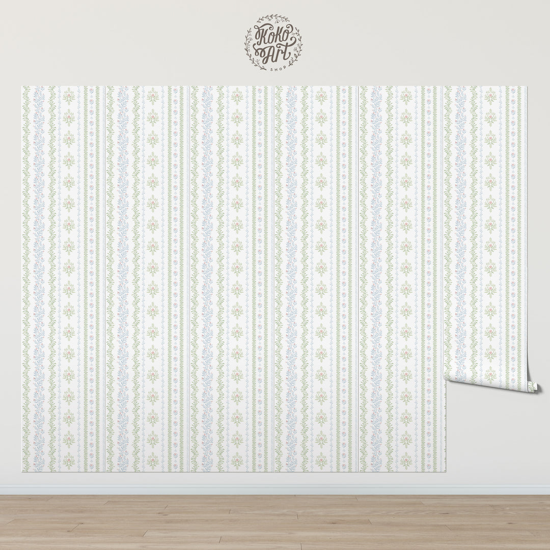 Bloom Rhythm Stripe Wallpaper