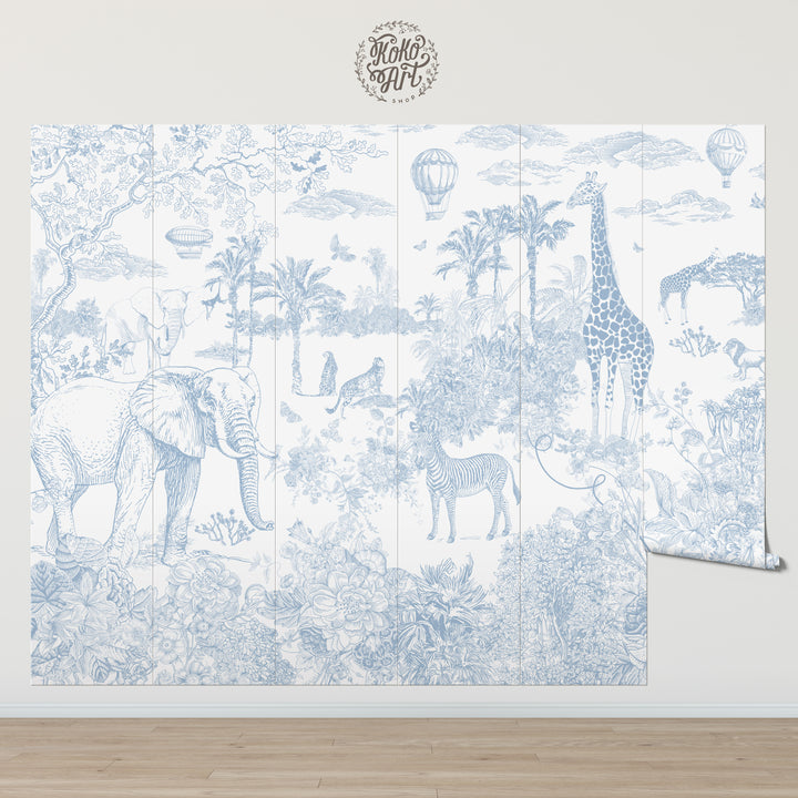 Floral Safari Mural with Air Balloons