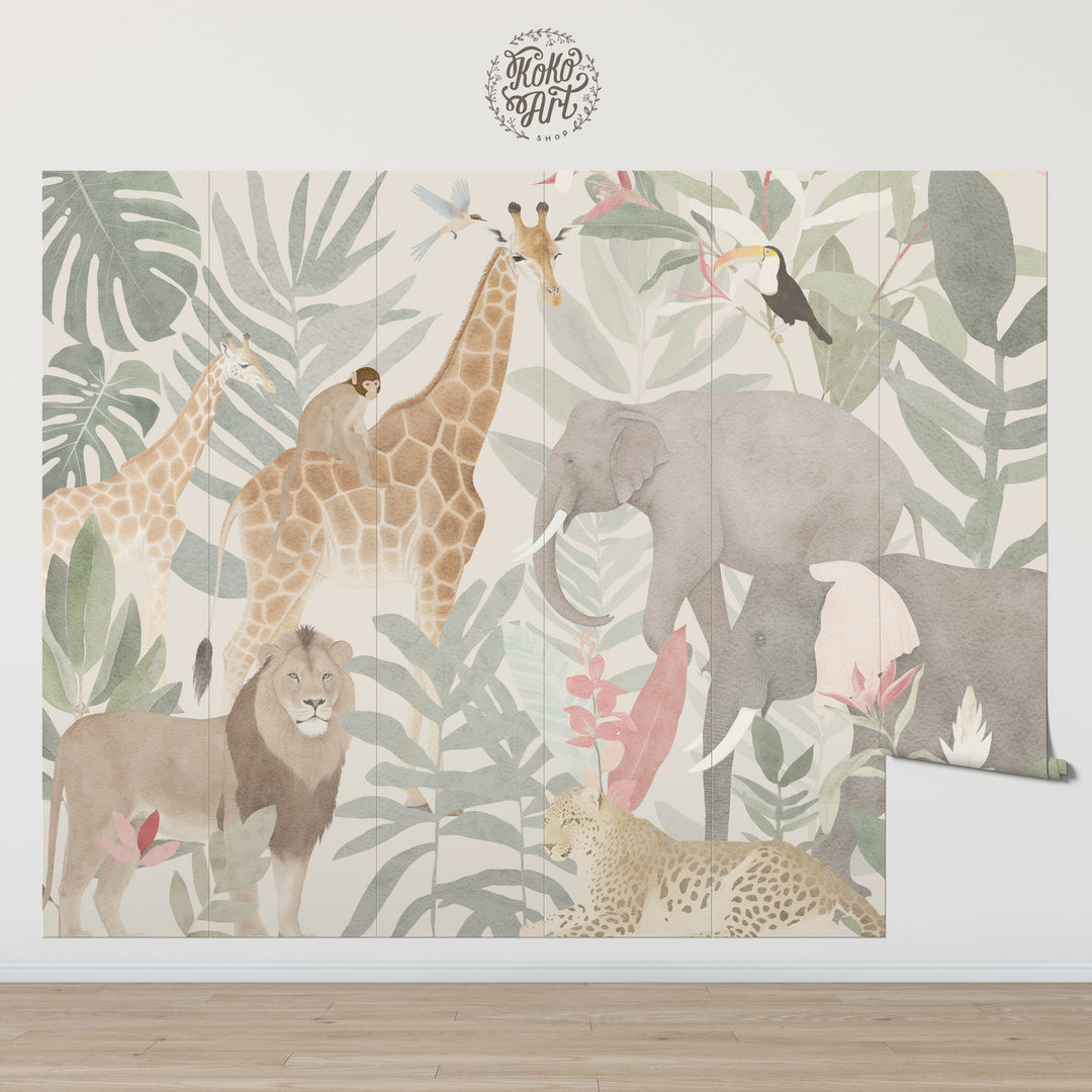 Safari in Neutral Tones Wallpaper Mural