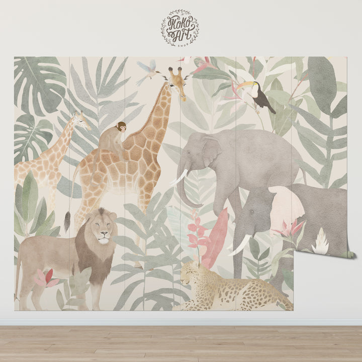 Safari in Neutral Tones Wallpaper Mural