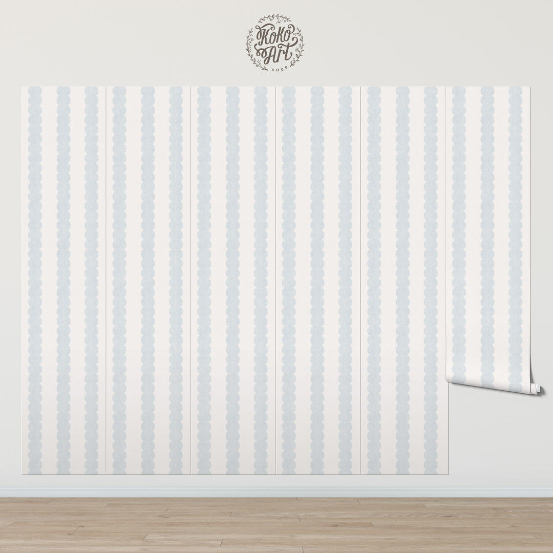 Pebble Column Stripe Wallpaper in Light Blue and Off White