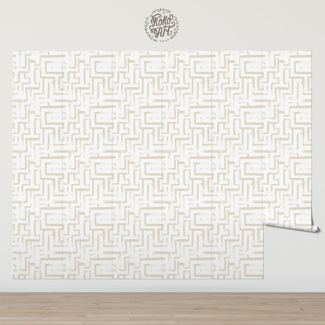 Papel Pintado Laberinto Neutral Avellana