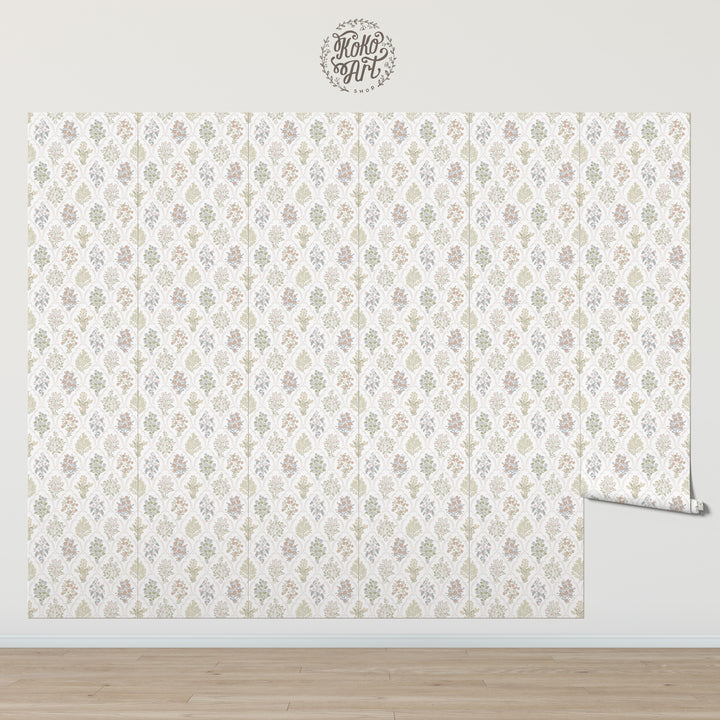 Cottage Arched Scalloped Botanical Wallpaper - Light