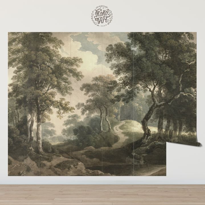 Dark Antique Woodland Trail Mural