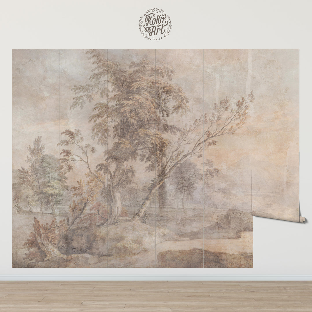 Aged Fresco Mural - Antique Scenic Wallpaper